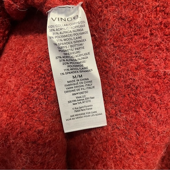 $425 NWT Vince Italian Boucle Turtleneck Tunic
Sweater Alpaca Ruby Ink Red Med - Picture 5 of 7